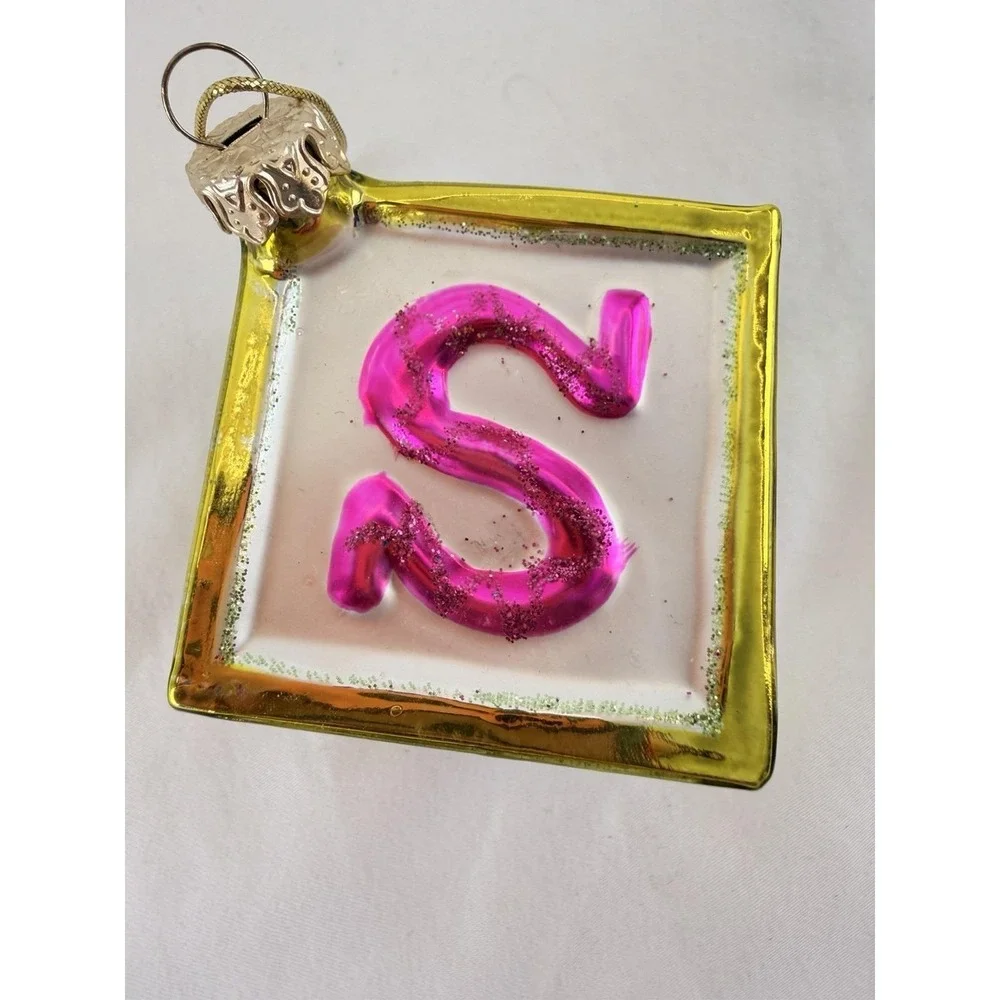 Vintage Hand Blown Glass Cube Christmas‎ Ornament Raised Applied Decoration